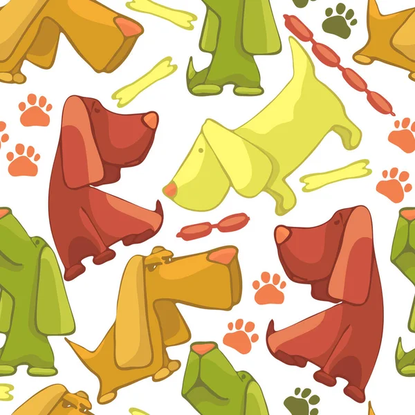 179_Dog Cartoon Cute Cartoon Beagle Dogs Green Orange Yellow Seamless — Stok Vektör