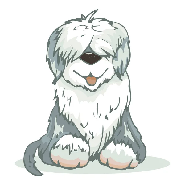 170_dogs and accessories cute big dog of the Commander breed, fluffy, shaggy, good friend, pet, vector illustration for a card, banner, sign, symbol of a groomer, veterinarian,