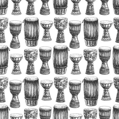 123 _ congas, darbuka _ djembe congas, darbuka, djembe, perküsyon seti, kongo, djembe, darbuka, Küba davulu, cup drum, Mısırlı müziğin milli sembolü shaabi, batı Afrika davulu, grafik illüstrasyon, el çizimi, beyaz üzerine siyah, pürüzsüz desen