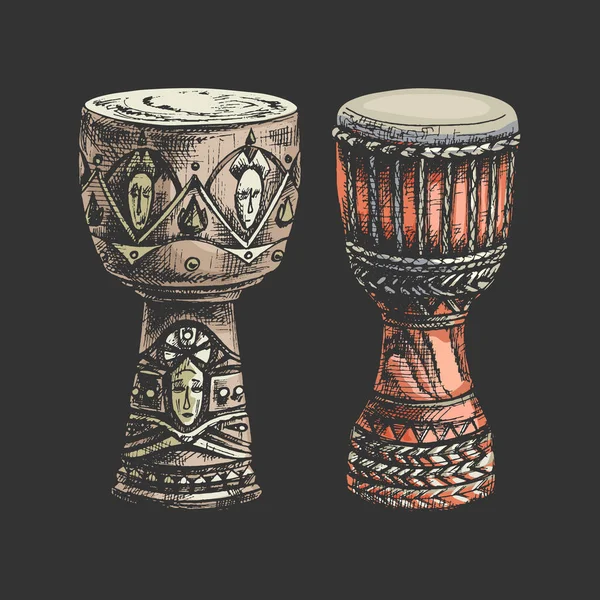 95_Djembe African Djembe Drum Isolated White Background Ethnic Musical Instrument — Vetor de Stock