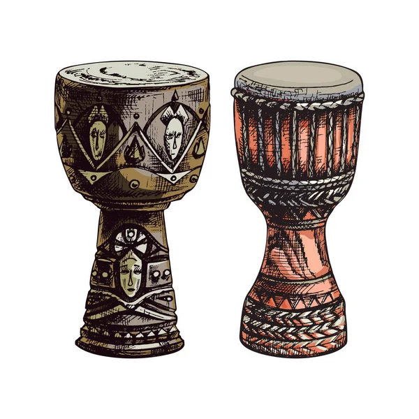 94_Djembe African Djembe Drum Isolated White Background Ethnic Musical Instrument — Vetor de Stock