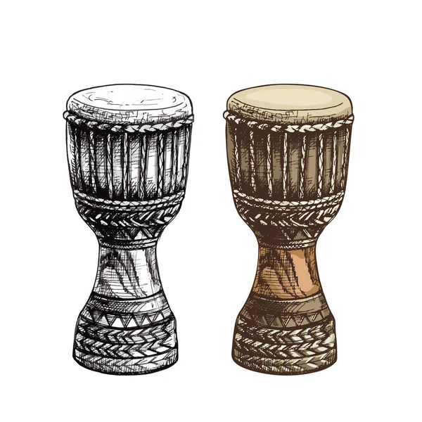93_Djembe African Djembe Drum Isolated White Background Ethnic Musical Instrument — Vettoriale Stock