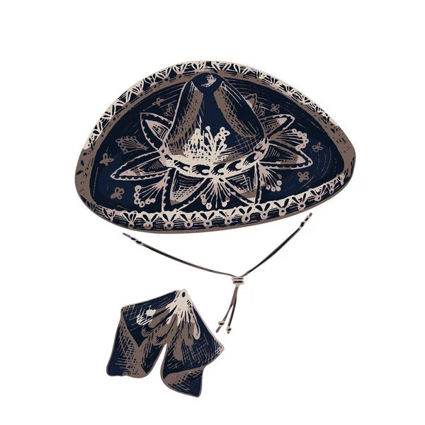 Sombrero Sombrero Châle Cravate Impressions Couleur Vintage Illustrations Pour Affiches — Image vectorielle