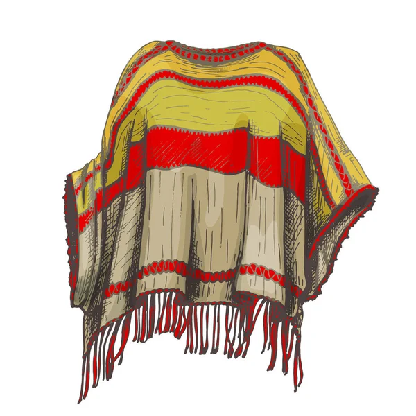 55_Poncho Realistic Mexican Poncho Drawing Linear Cinco Mayo Festival Traditional — Wektor stockowy