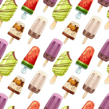 673 _ Dondurma seti, parlak, pürüzsüz desen, buzlu şeker, beyaz arka plan