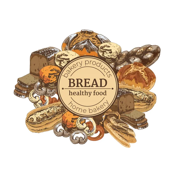 632 Chléb Košík Chléb Chléb Pekařské Výrobky Proutěné Housky Vektorové — Stockový vektor