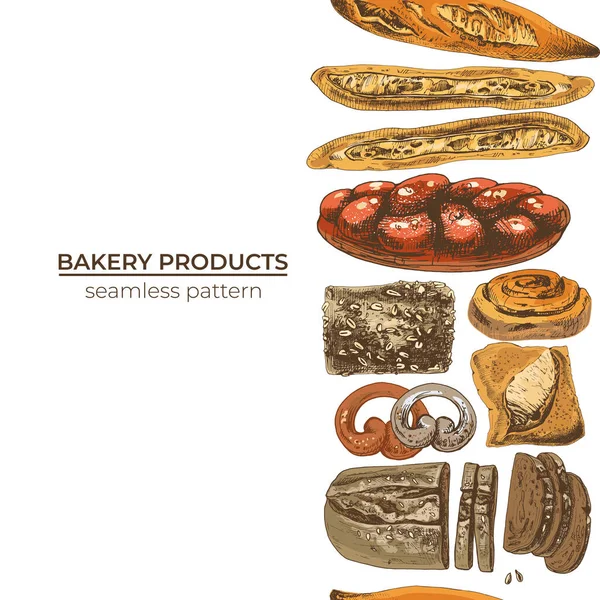 631 Bread Basket Bread Wysokiej Jakości Bezszwowe Tło Wyrobami Piekarniczymi — Wektor stockowy