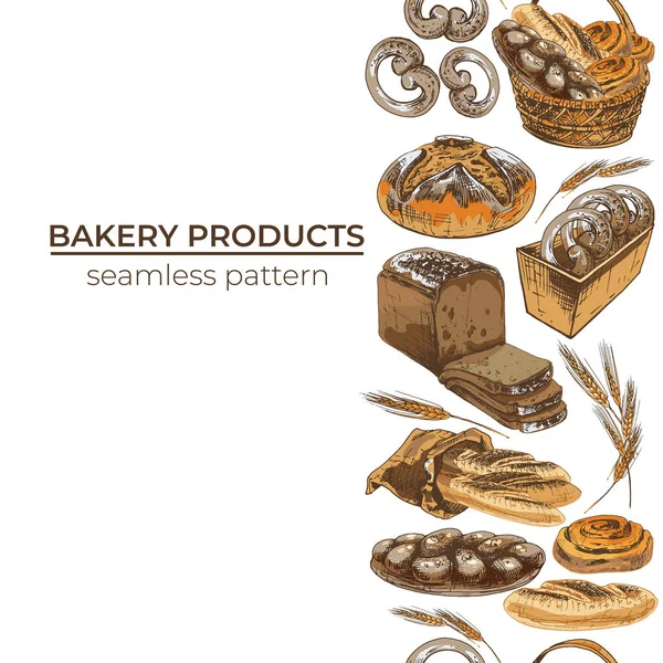 605_Bread Basket Bread Bakery Products Vector Icons Baked Bread Rye — Vettoriale Stock