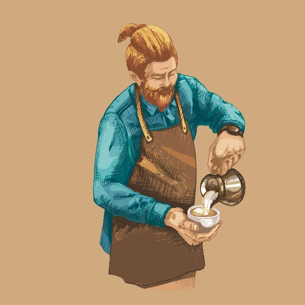 559 Barista Barista Homme Illustration Couleur Fabrication Café — Image vectorielle