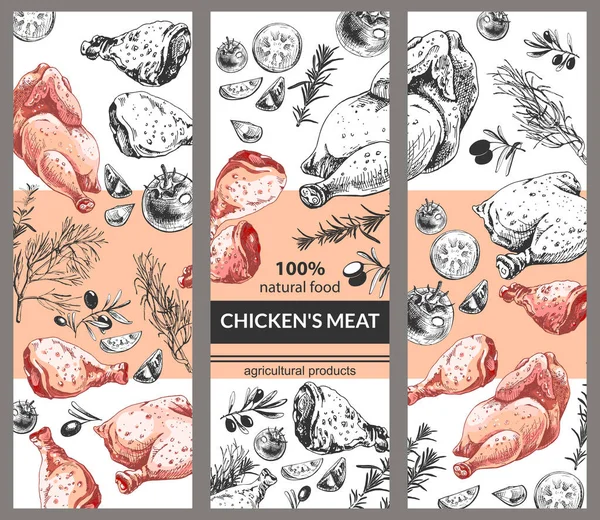 514 Куриное Мясо Три Варианта Оформления Фона Куриного Мяса Графические — стоковый вектор