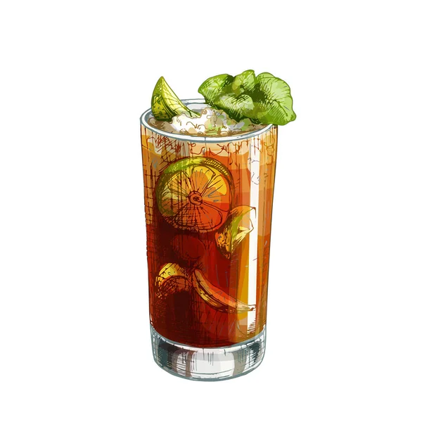 535_Cocktail Cuba Libre Cocktail Lime Mint Glass Alcoholic Drink White — Stock vektor