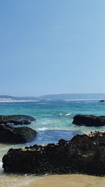 Atlantic Ocean Shoreline Nazare Beach Portugal Short Vertical Video — Stockvideo