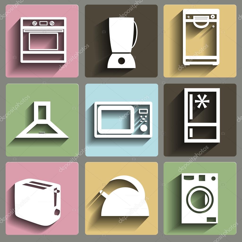 Kitchen and house appliances icons set