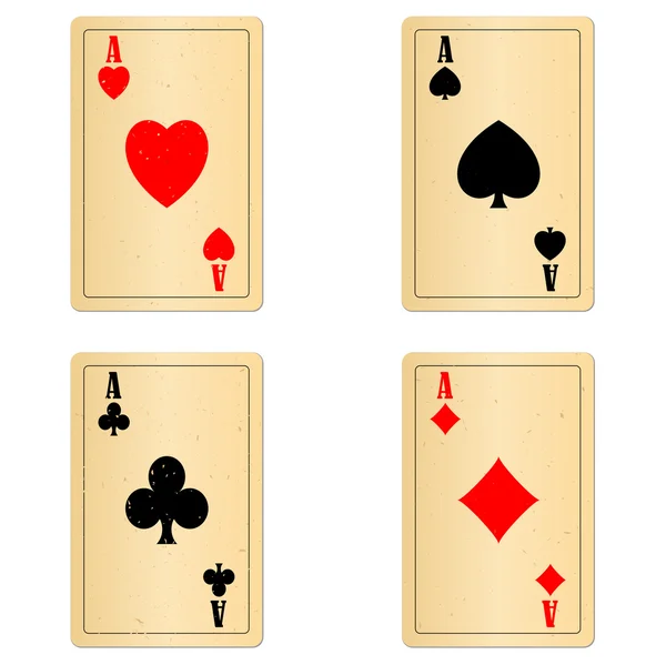 Cartas de juego antiguas en blanco cuatro ases — Vector de stock