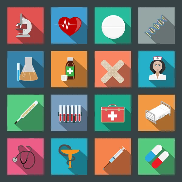 Medicina iconos planos conjunto — Vector de stock