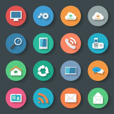 düz tasarım iletişim Icons set