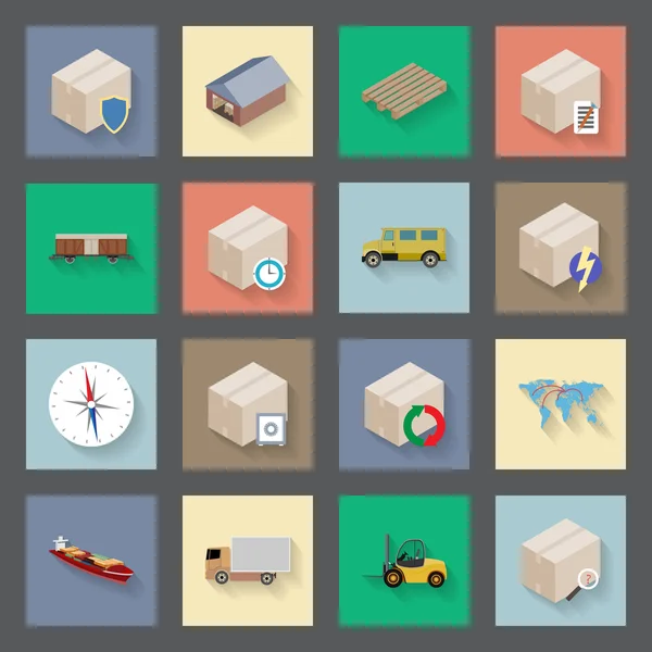 Transportation and delivery flat icons set — Stock Vector