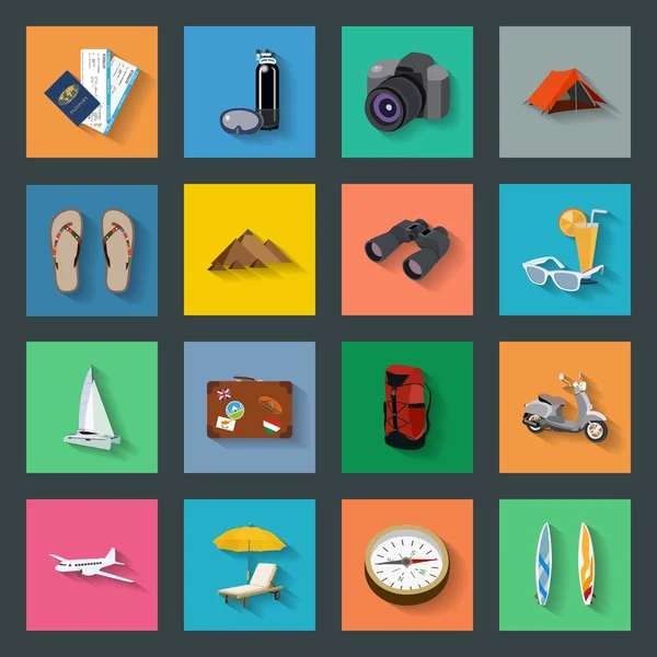 Tourism flat icons set — Stock Vector