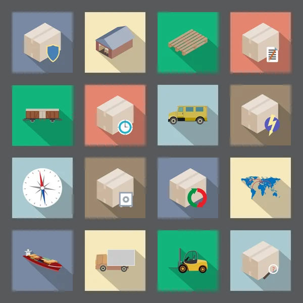 Transportation and delivery flat icons set — Stock Vector