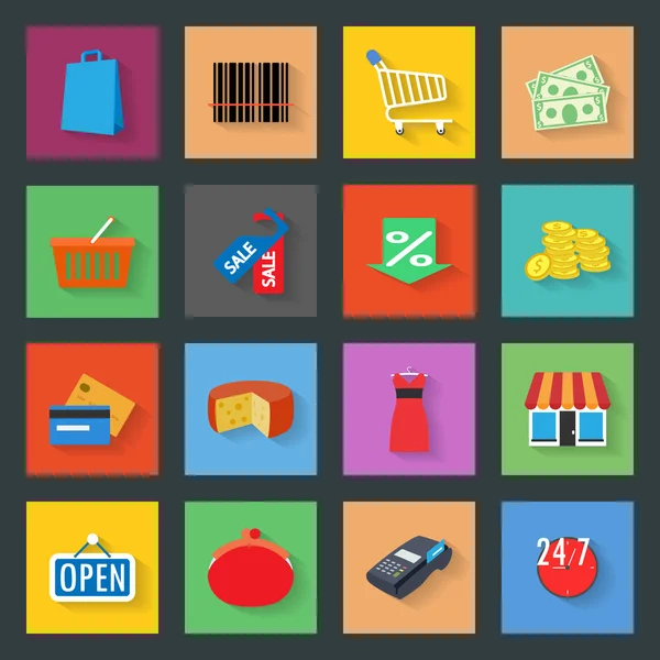 Conjunto de iconos planos de mercado — Vector de stock