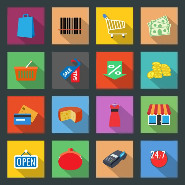 Conjunto de iconos planos de mercado — Vector de stock