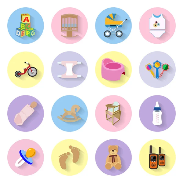 Baby en kinderen platte icons set — Stockvector