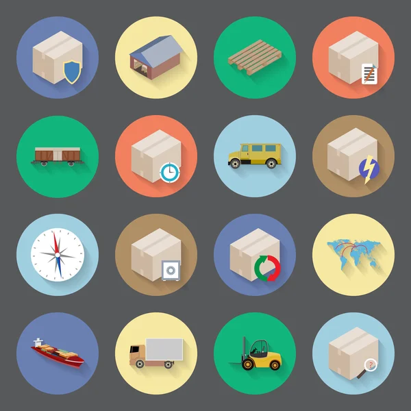 Transportation and delivery flat icons set — Stock Vector