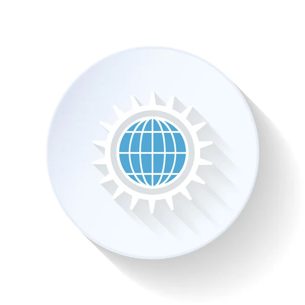 Globus im Zahnrad flache Ikone — Stockvektor