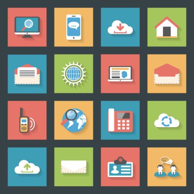 düz tasarım iletişim Icons set
