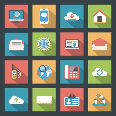 düz tasarım iletişim Icons set