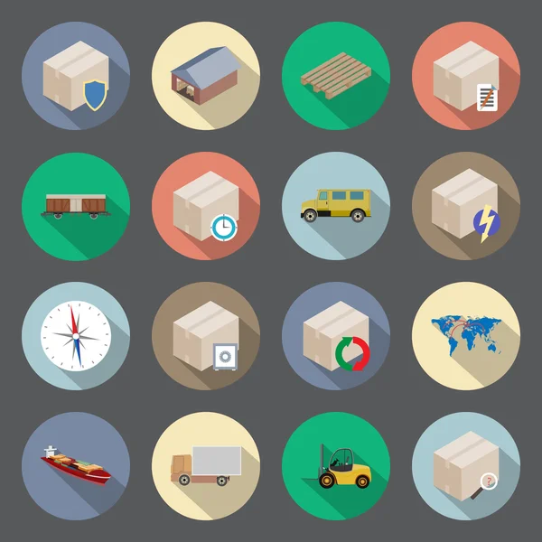 Transportation and delivery flat icons set — Stock Vector