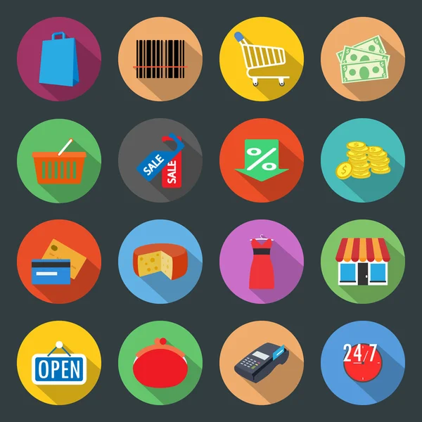 Conjunto de iconos planos de mercado — Vector de stock