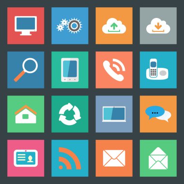 düz tasarım iletişim Icons set