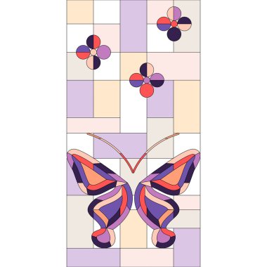 Abstract stained glass window with butterflies clipart
