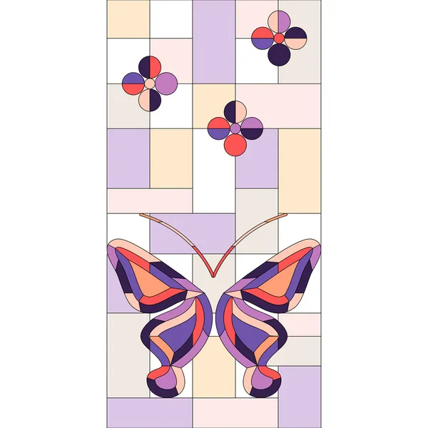 Abstrakte Glasfenster mit Schmetterlingen — Stockvektor