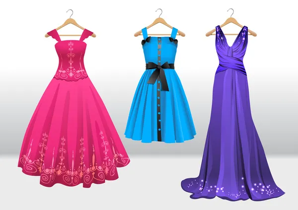 Mujer hermosos vestidos en percha — Vector de stock