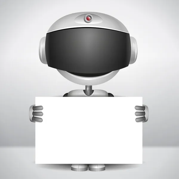 Robot segurando white paper para escrever seu texto —  Vetores de Stock