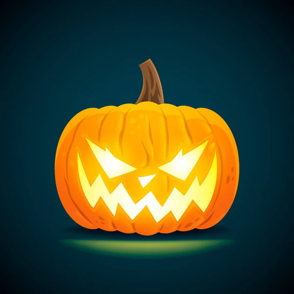Una Calabaza Halloween Con Ojos Boca Nariz Brillantes Está Sobre — Vector de stock