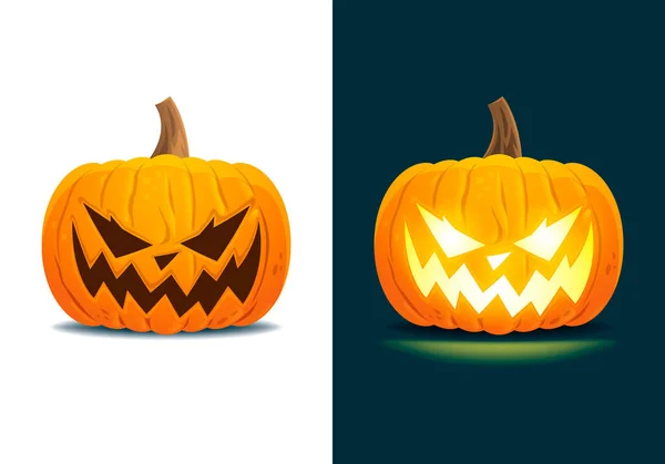 Una Calabaza Halloween Con Una Cara Sonriente Tiene Una Variante — Vector de stock