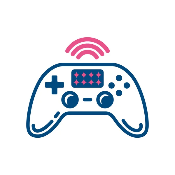 带有Wi Fi标志的游戏面板的线条图标具有蓝色和粉色 在白色背景上隔离 — 图库矢量图片