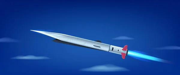 Flying Hypersonic Missile Sky Clouds Missile Diagonal Direction Vector Illustration — Vetor de Stock