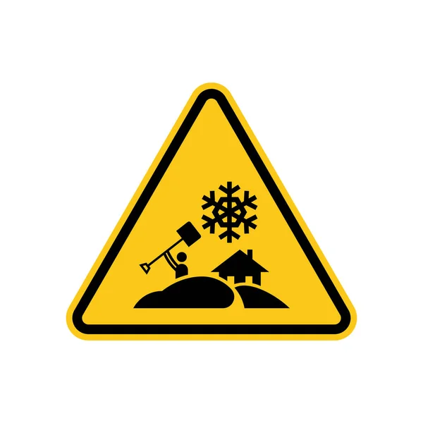 Heavy Snowfall Warning Sign Figure Person Shovel Snowdrift Snowflake House — Stok Vektör