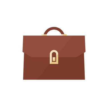 Evrak çantası simgesi beyaz bir arkaplanda izole edilmiştir. Altın elementli kahverengi evrak çantası simgesi. İş ve finans