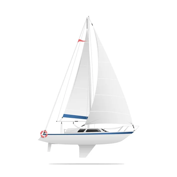 White Sailboat Side View Blue Stripes Isolated White Background Vector Vecteurs De Stock Libres De Droits
