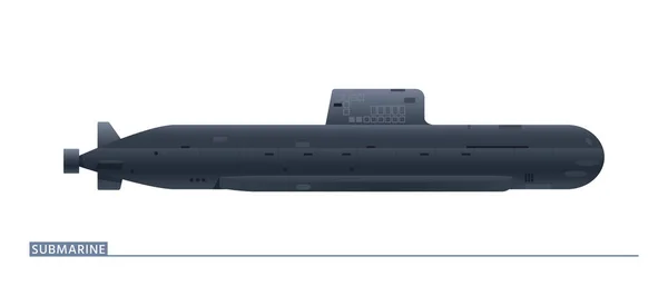 Vector Illustration Navy Submarine Side View Just Isolated White Background — ストックベクタ