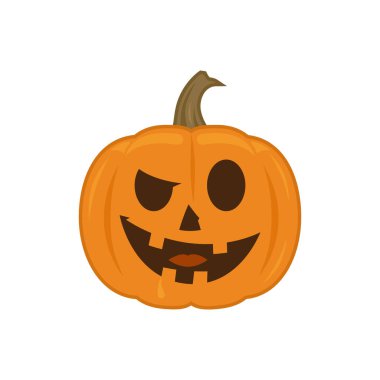 Cadılar Bayramı balkabağı beyaz arka planda izole edilmiş bir çizgi film tarzında. Cadılar Bayramı dekorasyon ögesi