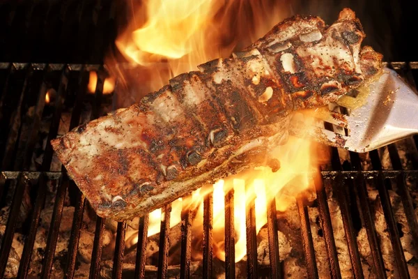 Costillas de cerdo a la parrilla en la parrilla, XXXL —  Fotos de Stock