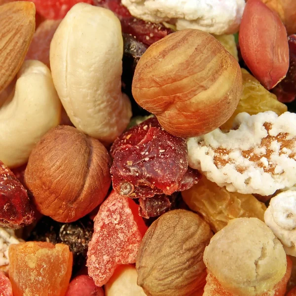 Close up of a mixed of nuts and dry fruits, XXXL — Stock Photo, Image