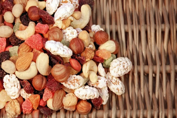 Nuts mix and dried fruits background texture — Stock Photo, Image
