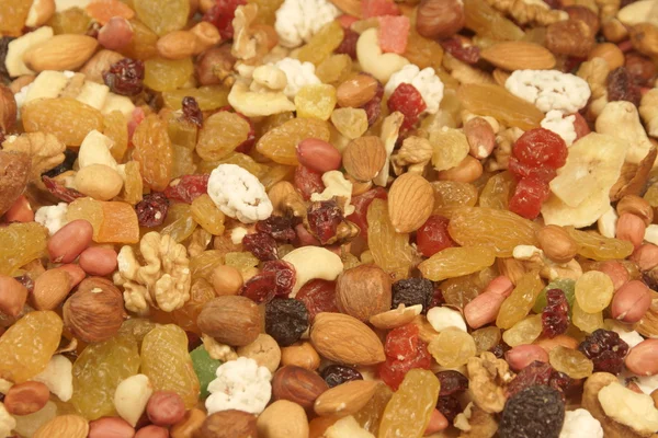 Close up of a mixed of nuts and dry fruits, XXXL — Stock Photo, Image